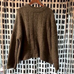 Topshop Gray Crew Neck Sweater with Textured Knit